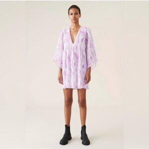 Ganni Orchid Bloom Pleated
Georgette Oversized Mini Dress